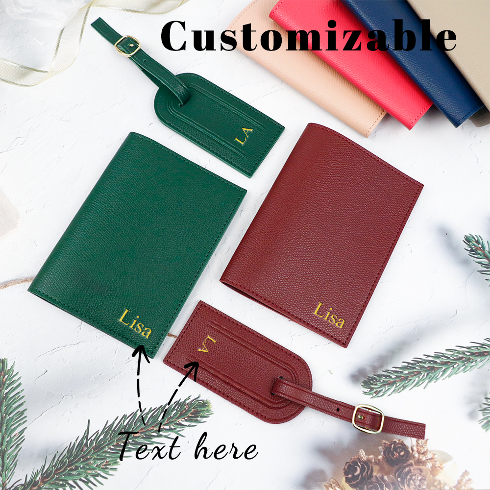 Leather Passport Cover - Customized letter pu leather anti-loss luggage