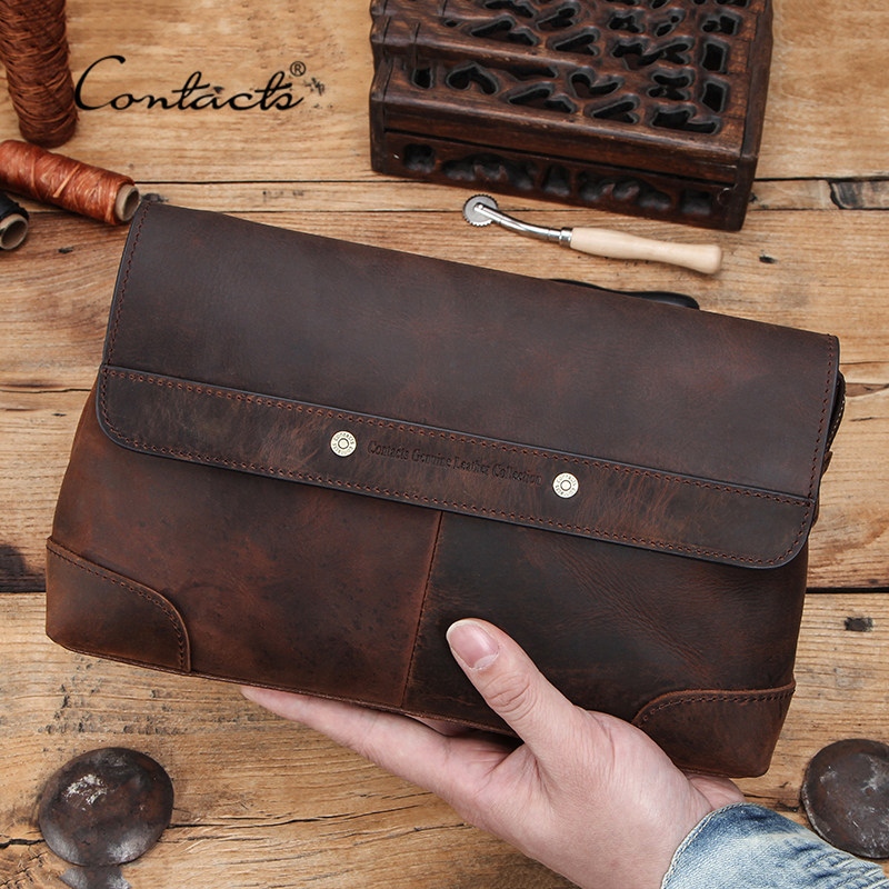 Leather Passport Cover - CONTACT'S Men Clutch Bags Large Capacity